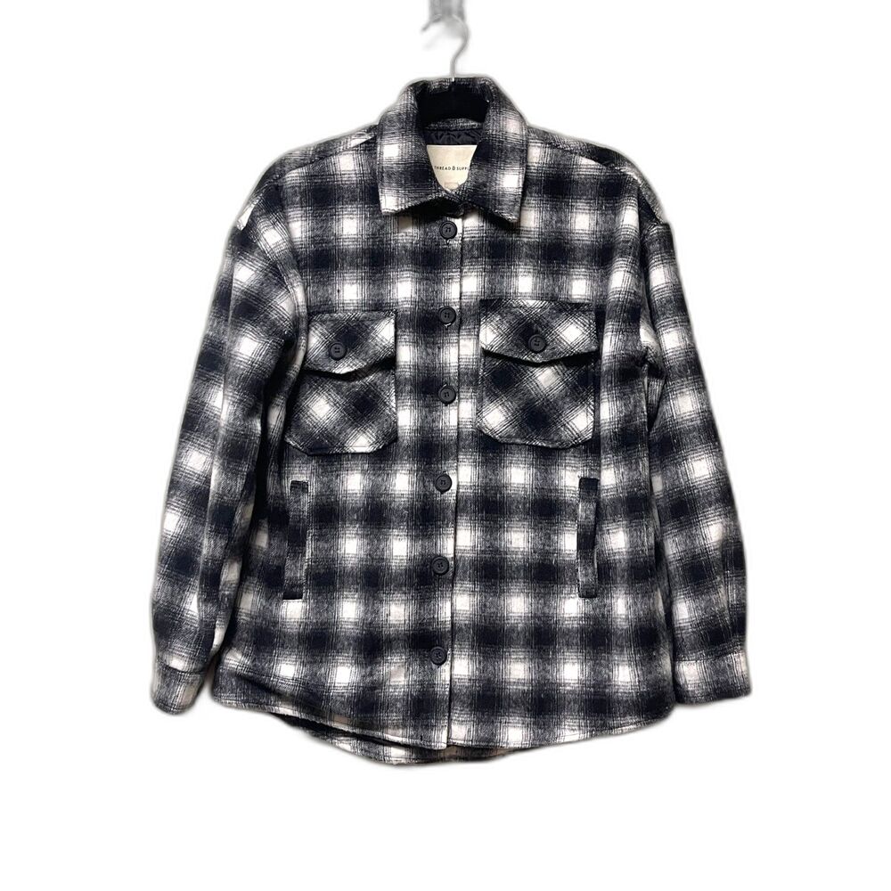THREAD & SUPPLY Black White Buffalo Check Shacket, Sz XS